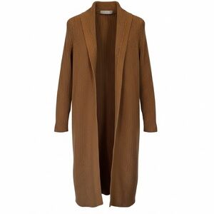 Pursuits Heavy Ribbed Knit Cotton Open Front Duster Sweater Cardigan Brown